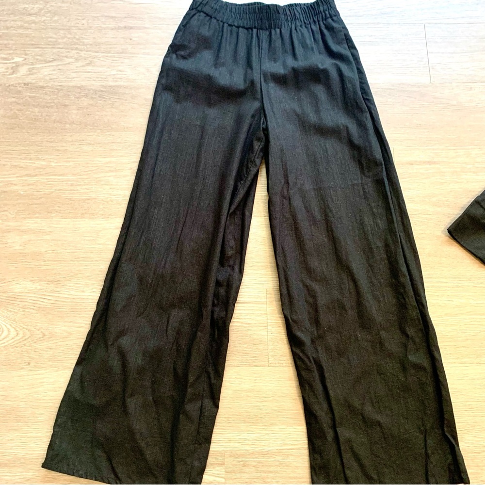 NWOT Zara Black Linen Blend Wide-Leg  Pants